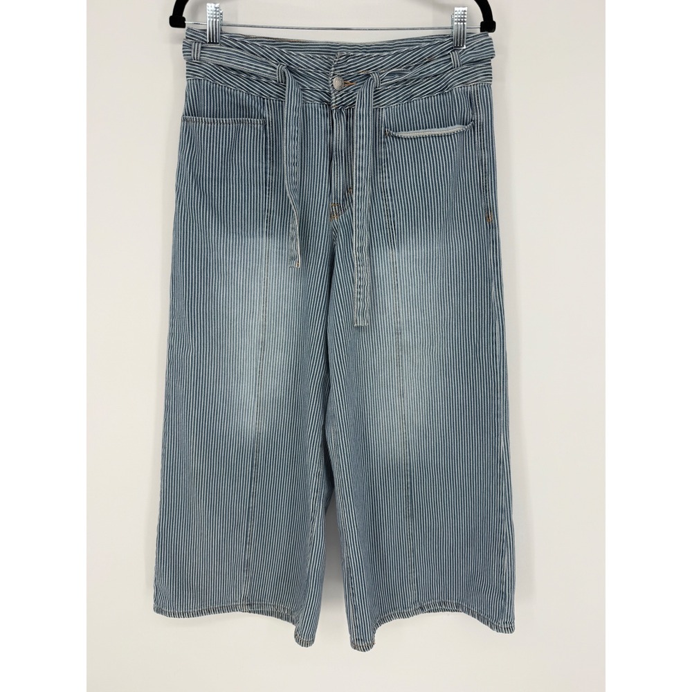 KENSIE JEANS KAYA HIGH RISE WIDE LEG ANKLE JEANS STRIPED 100% COTTON SIZE 8/29